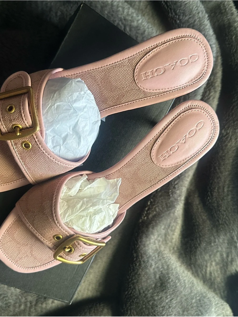 Coach Pink Slide Mules with Gold Buckle